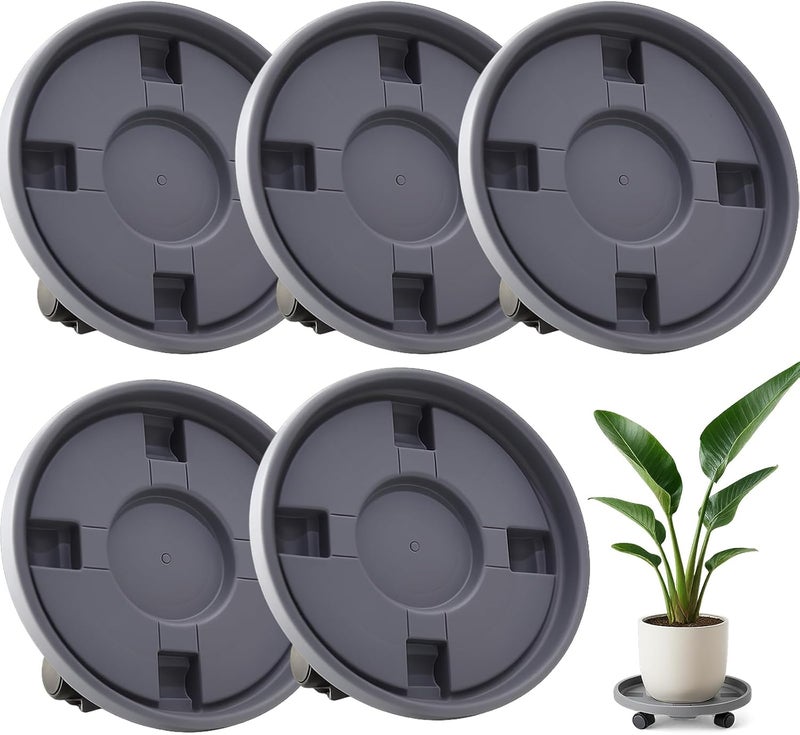 Tulpeed Rolling Plant Stand with Wheels 5 Pack 12 Inch Plant Caddy with Wheels Heavy Duty Plant Dolly Roller Base with Wheels Round Flower Pot Rack Holder Planter Trolley Tray, Grey - Image 1